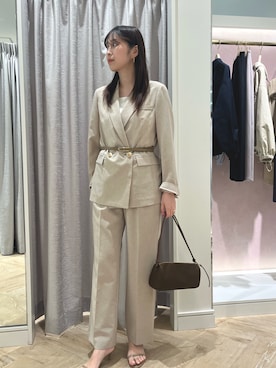 「NOLLEY’S Sophi（ノーリーズソフィ）の《セットアップ対応》ウォッシャブルブリーザブルシャンブレーダブルジャケット（テーラードジャケット、ベージュ系）」を使った、asano1019さん（レディース・162cm）の春コーディネート