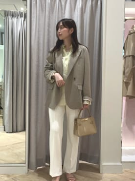 「NOLLEY’S Sophi（ノーリーズソフィ）のウォッシャブルリネンライクオーバージャケット（テーラードジャケット、ベージュ系）」を使った、asano1019さん（レディース・162cm）の春コーディネート