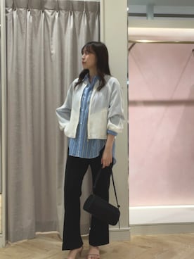 「NOLLEY’S Sophi（ノーリーズソフィ）のウォッシャブルカラミメッシュジップアップブルゾン（ブルゾン、ホワイト系）」を使った、asano1019さん（レディース・162cm）の春コーディネート