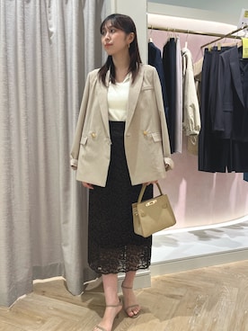 「NOLLEY’S Sophi（ノーリーズソフィ）の《セットアップ対応》ウォッシャブルブリーザブルシャンブレーダブルジャケット（テーラードジャケット、ベージュ系）」を使った、asano1019さん（レディース・162cm）の春コーディネート