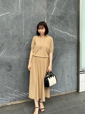 「NOLLEY’S（ノーリーズ）の《手洗い可能》ブラウジングフレアニットワンピース（ワンピース、イエロー系）」を使った、asano1019さん（レディース・162cm）の夏コーディネート