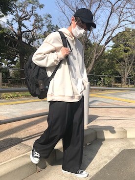 「PairPair（ペアペア）のアイテム（スラックス）」を使った、PairPair_menさん（メンズ・170cm）の春コーディネート