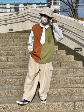 「pairpair」｜「アイテム（帽子）」を使った、PairPair_menさん（メンズ・170cm）の春コーディネート