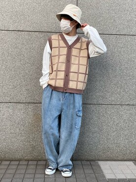 「pairpair」｜「アイテム（帽子）」を使った、PairPair_menさん（メンズ・170cm）の冬コーディネート