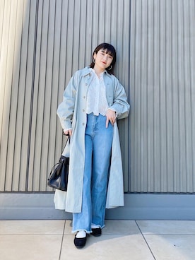 「レース」｜「アイテム（ステンカラーコート）」を使った、AKARIさん（レディース・159cm）の冬コーディネート