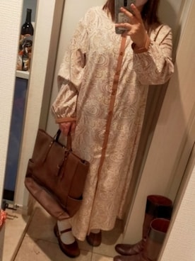 「しまむら（シマムラ）のアイテム（Shirt dress、ブラウン系）」を使った、てんてんさん（レディース・157cm）の秋コーディネート