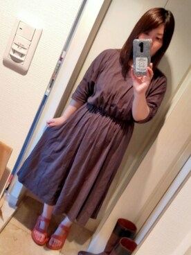「しまむら（シマムラ）のアイテム（One piece dress、グレー系）」を使った、てんてんさん（レディース・157cm）の夏コーディネート