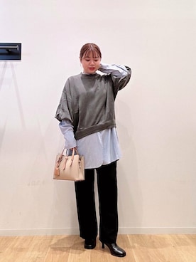 「URBAN RESEARCH（アーバンリサーチ）のバンドカラーコットンストライプシャツ（Tシャツ/カットソー）」を使った、umechiさん（レディース・150cm）の秋コーディネート