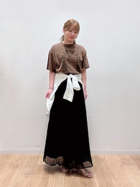 「URBAN RESEARCH（アーバンリサーチ）の『別注』GOOD ROCK SPEED×URBAN RESEARCH　 NYC T-SHIRTS（Tシャツ/カットソー、ブラウン系）」を使った、umechiさん（レディース・150cm）の夏コーディネート