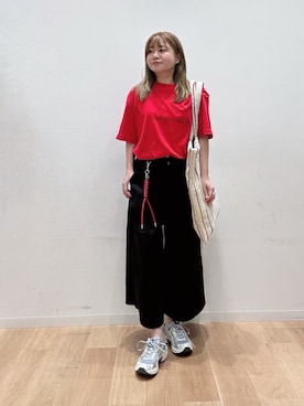 「URBAN RESEARCH（アーバンリサーチ）のTeya　TATOO T-SHIRTS（Tシャツ/カットソー、レッド系）」を使った、umechiさん（レディース・150cm）の夏コーディネート