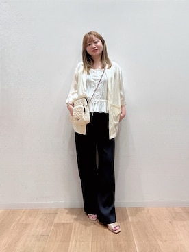 「RODE SKO（ロデスコ）の『別注』OUTDOOR PRODUCTS×hun RODESKO　QUILTING CHAIN（ショルダーバッグ、ホワイト系）」を使った、umechiさん（レディース・150cm）の夏コーディネート
