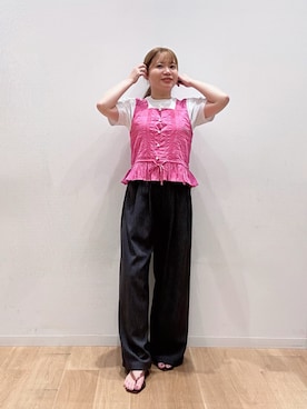 「URBAN RESEARCH（アーバンリサーチ）のインドピンタックレースブラウス（シャツ/ブラウス、ピンク系）」を使った、umechiさん（レディース・150cm）の夏コーディネート