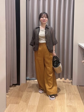 「URBAN RESEARCH（アーバンリサーチ）のハーフスリーブシアーショートシャツ（シャツ/ブラウス、ブラウン系）」を使った、umechiさん（レディース・150cm）の春コーディネート