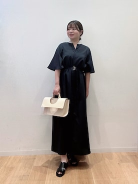 「URBAN RESEARCH ROSSO WOMEN（アーバンリサーチ　ロッソ）のウォッシャブルフレアスリーブワンピース（ワンピース、ブルー系）」を使った、umechiさん（レディース・150cm）の夏コーディネート