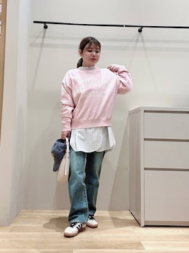「URBAN RESEARCH（アーバンリサーチ）のバンドカラーコットンストライプシャツ（Tシャツ/カットソー）」を使った、umechiさん（レディース・150cm）の冬コーディネート