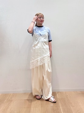 「URBAN RESEARCH DOORS（アーバンリサーチドアーズ）のギャザーボリュームパンツ（その他パンツ、ホワイト系）」を使った、umechiさん（レディース・150cm）の夏コーディネート