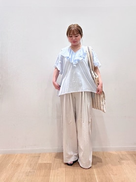 「URBAN RESEARCH（アーバンリサーチ）のハーフスリーブラッフルブラウス（シャツ/ブラウス、ブルー系）」を使った、umechiさん（レディース・150cm）の夏コーディネート