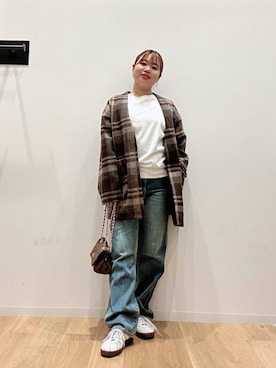 「アイテム（その他アウター、ブラウン系）」を使った、umechiさん（レディース・150cm）の秋コーディネート