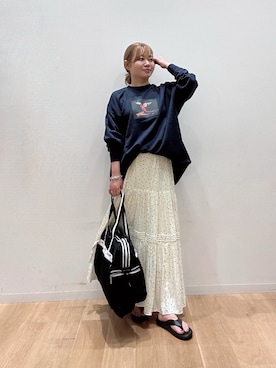 「URBAN RESEARCH（アーバンリサーチ）のギャザーティアードドットスカート（スカート、ホワイト系）」を使った、umechiさん（レディース・150cm）の夏コーディネート
