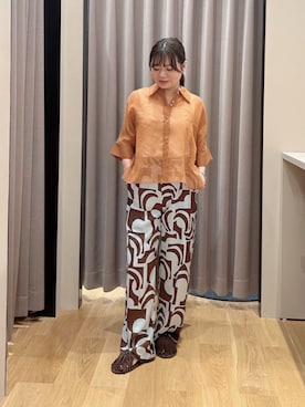 「URBAN RESEARCH（アーバンリサーチ）のハーフスリーブシアーショートシャツ（シャツ/ブラウス、ブラウン系）」を使った、umechiさん（レディース・150cm）の春コーディネート