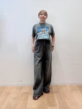 「URBAN RESEARCH（アーバンリサーチ）の『別注』J.J.Mercer×URBAN RESEARCH　PHOTO PRINT T-SHIRTS（Tシャツ/カットソー、グレー系）」を使った、umechiさん（レディース・150cm）の夏コーディネート