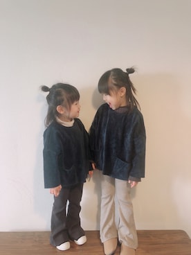 「Pippi +Lottaのアイテム（パンツ、ベージュ系）」を使った、hare☺︎koiさん（キッズ・90cm）の冬コーディネート