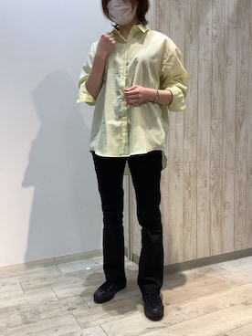 「TOKYO SHIRTS（トウキョウシャツ）の【Pitta Re:)】ふわっとガーゼシャツ ワイドシルエット 長袖 綿100% レディース カジュアルシャツ（シャツ/ブラウス、イエロー系）」を使った、BRICK HOUSE by Tokyo Shirts 博多ゆめタウン店さん（レディース・164cm）の春コーディネート