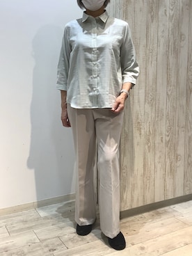 「TOKYO SHIRTS（トウキョウシャツ）の【Pitta Re:)】ふわっとガーゼシャツ レギュラーシルエット 七分袖 綿100% レディース カジュアルシャツ（シャツ/ブラウス、グリーン系）」を使った、BRICK HOUSE by Tokyo Shirts 博多ゆめタウン店さん（レディース・163cm）の夏コーディネート