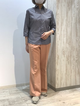 「TOKYO SHIRTS（トウキョウシャツ）の【透け防止】 形態安定ノンアイロン スキッパー 7分袖ビジネスワイシャツ（ビジネスシャツ、グレー系）」を使った、BRICK HOUSE by Tokyo Shirts 博多ゆめタウン店さん（レディース・163cm）の夏コーディネート
