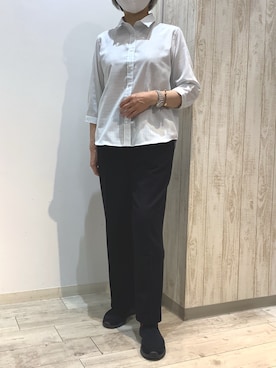 「TOKYO SHIRTS（トウキョウシャツ）の【Pitta Re:)】ふわっとガーゼシャツ レギュラーシルエット 七分袖 綿100% レディース カジュアルシャツ（シャツ/ブラウス、ブルー系）」を使った、BRICK HOUSE by Tokyo Shirts 博多ゆめタウン店さん（レディース・164cm）の春コーディネート