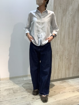 「TOKYO SHIRTS（トウキョウシャツ）の【Pitta Re:)】ふわっとガーゼシャツ レギュラーシルエット 七分袖 綿100% レディース カジュアルシャツ（シャツ/ブラウス、ブルー系）」を使った、BRICK HOUSE by Tokyo Shirts 博多ゆめタウン店さん（レディース・163cm）の夏コーディネート