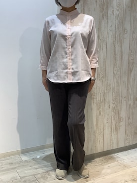 「TOKYO SHIRTS（トウキョウシャツ）の【Pitta Re:)】ふわっとガーゼシャツ レギュラーシルエット 七分袖 綿100% レディース カジュアルシャツ（シャツ/ブラウス、オレンジ系）」を使った、BRICK HOUSE by Tokyo Shirts 博多ゆめタウン店さん（レディース・164cm）の春コーディネート