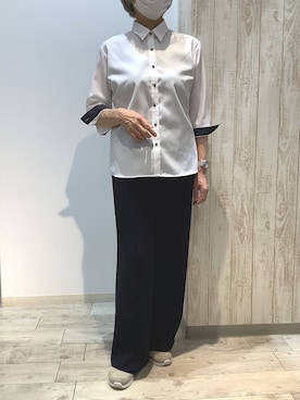 「アイテム（ビジネスシャツ）」を使った、BRICK HOUSE by Tokyo Shirts 博多ゆめタウン店さん（レディース・164cm）の夏コーディネート