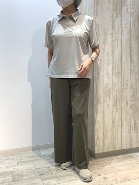 「TOKYO SHIRTS（トウキョウシャツ）の半袖ポロシャツ レディース（ビジネスシャツ、ベージュ系）」を使った、BRICK HOUSE by Tokyo Shirts 博多ゆめタウン店さん（レディース・163cm）の夏コーディネート