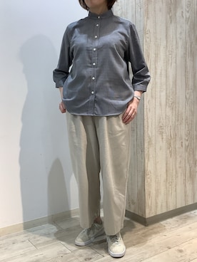 「TOKYO SHIRTS（トウキョウシャツ）の【Pitta Re:)】ふわっとガーゼシャツ レギュラーシルエット 七分袖 綿100% レディース カジュアルシャツ（シャツ/ブラウス、グレー系）」を使った、BRICK HOUSE by Tokyo Shirts 博多ゆめタウン店さん（レディース・163cm）の夏コーディネート