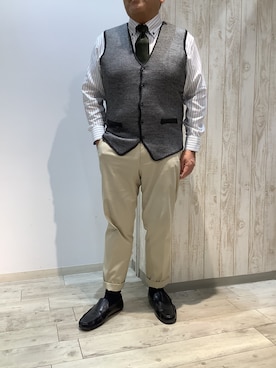 「アイテム（ビジネスシャツ）」を使った、BRICK HOUSE by Tokyo Shirts 博多ゆめタウン店さん（メンズ・169cm）の秋コーディネート