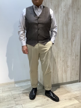 「アイテム（ビジネスシャツ）」を使った、BRICK HOUSE by Tokyo Shirts 博多ゆめタウン店さん（メンズ・169cm）の秋コーディネート