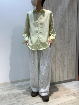 「TOKYO SHIRTS（トウキョウシャツ）の【Pitta Re:)】ふわっとガーゼシャツ ワイドシルエット 長袖 綿100% レディース カジュアルシャツ（シャツ/ブラウス、イエロー系）」を使った、BRICK HOUSE by Tokyo Shirts 博多ゆめタウン店さん（レディース・163cm）の夏コーディネート
