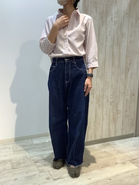 「TOKYO SHIRTS（トウキョウシャツ）の【Pitta Re:)】ふわっとガーゼシャツ レギュラーシルエット 七分袖 綿100% レディース カジュアルシャツ（シャツ/ブラウス、ピンク系）」を使った、BRICK HOUSE by Tokyo Shirts 博多ゆめタウン店さん（レディース・163cm）の夏コーディネート
