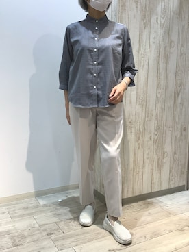 「TOKYO SHIRTS（トウキョウシャツ）の【Pitta Re:)】ふわっとガーゼシャツ レギュラーシルエット 七分袖 綿100% レディース カジュアルシャツ（シャツ/ブラウス、グレー系）」を使った、BRICK HOUSE by Tokyo Shirts 博多ゆめタウン店さん（レディース・163cm）の夏コーディネート