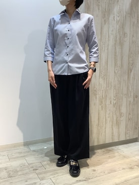 「TOKYO SHIRTS（トウキョウシャツ）の【透け防止】 形態安定ノンアイロン スキッパー 7分袖ビジネスワイシャツ（ビジネスシャツ、ブルー系）」を使った、BRICK HOUSE by Tokyo Shirts 博多ゆめタウン店さん（レディース・163cm）の夏コーディネート