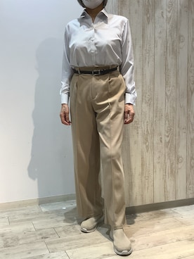 「TOKYO SHIRTS（トウキョウシャツ）の【吸水速乾】【COFREX】 形態安定ノンアイロン スキッパー 長袖ビジネスワイシャツ（ビジネスシャツ、ブルー系）」を使った、BRICK HOUSE by Tokyo Shirts 博多ゆめタウン店さん（レディース・164cm）の秋コーディネート