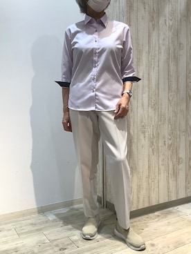 「アイテム（ビジネスシャツ）」を使った、BRICK HOUSE by Tokyo Shirts 博多ゆめタウン店さん（レディース・164cm）の夏コーディネート