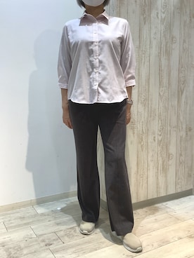 「TOKYO SHIRTS（トウキョウシャツ）の【Pitta Re:)】ふわっとガーゼシャツ レギュラーシルエット 七分袖 綿100% レディース カジュアルシャツ（シャツ/ブラウス、ピンク系）」を使った、BRICK HOUSE by Tokyo Shirts 博多ゆめタウン店さん（レディース・164cm）の春コーディネート