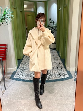 「Aラインコート」｜「アイテム（その他アウター）」を使った、ami さん（レディース・158cm）の秋コーディネート