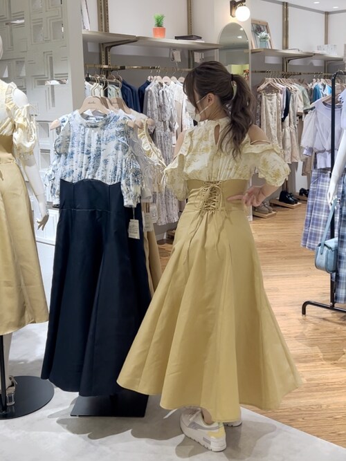 dazzlin フリルコルセットフレアワンピースイエロー