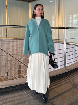 「アイテム（ノーカラージャケット）」を使った、azusaさん（レディース・153cm）の秋コーディネート