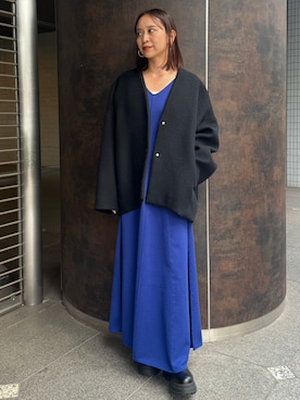 「アイテム（ノーカラージャケット）」を使った、azusaさん（レディース・153cm）の秋コーディネート