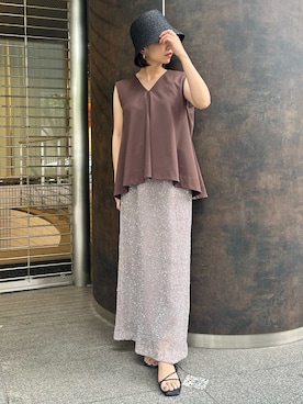 「ラメスカート」｜azusaさん（レディース・153cm）の夏コーディネート