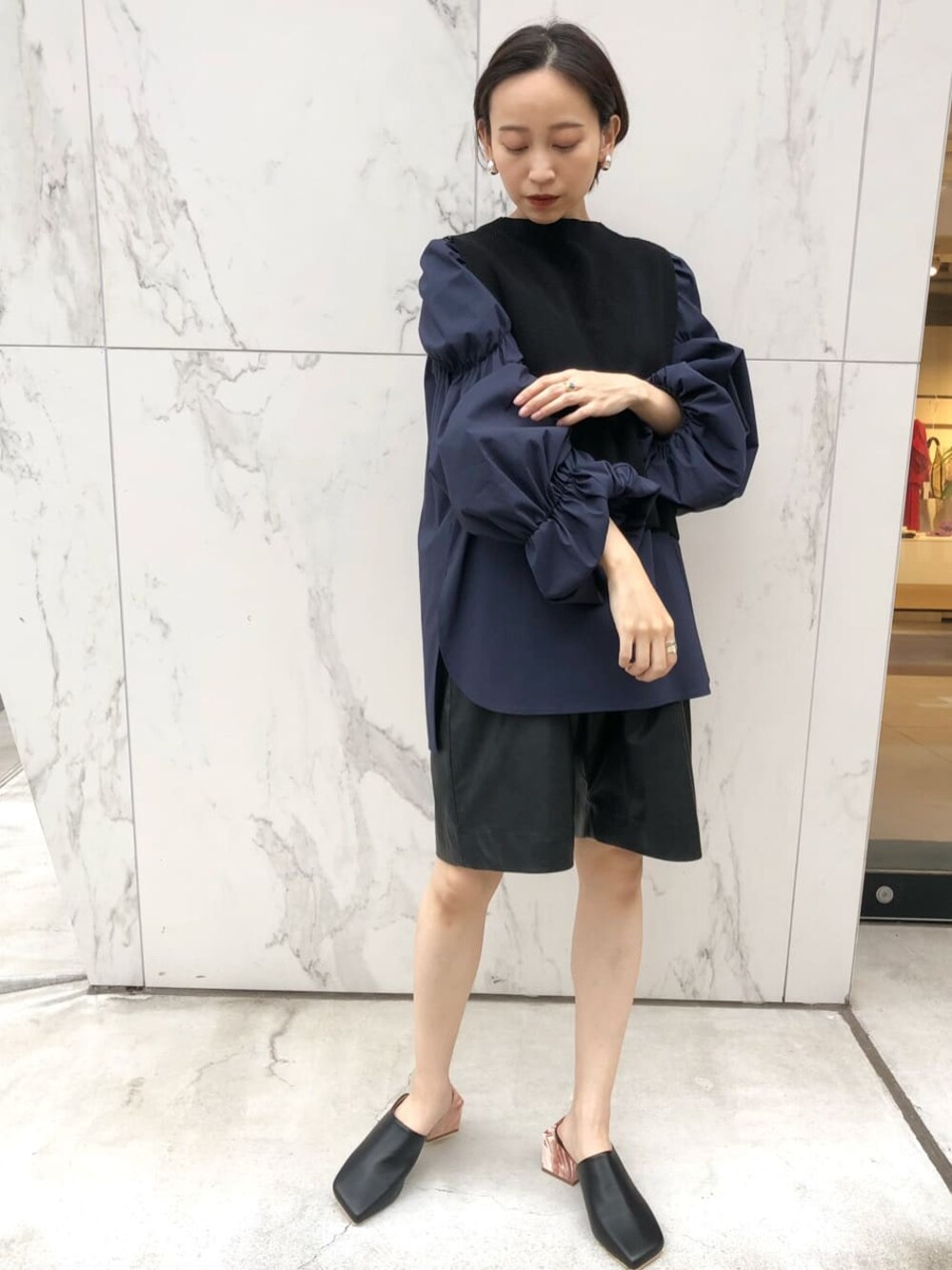 【新品】ELENDEEK　アクセントブラウスニットセット　NAVY ELENDEEK（エレンディーク）の「アクセントブラウスセットニット